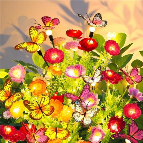 3 Pack Swaying Solar Lights with 9 Butterflies & 21 Blooming Flowers - Picture 1 of 7
